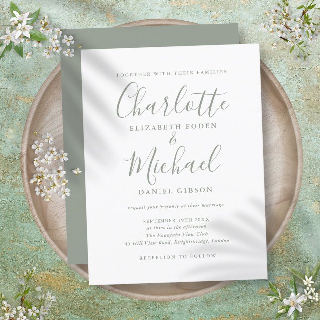 Minimalist Sage Green Script Wedding Invitation Postcard (Minimalist Sage Green Script Wedding Invitation)