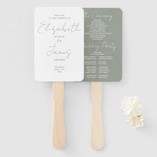Minimalist Sage Green Script Wedding Program Hand Fan