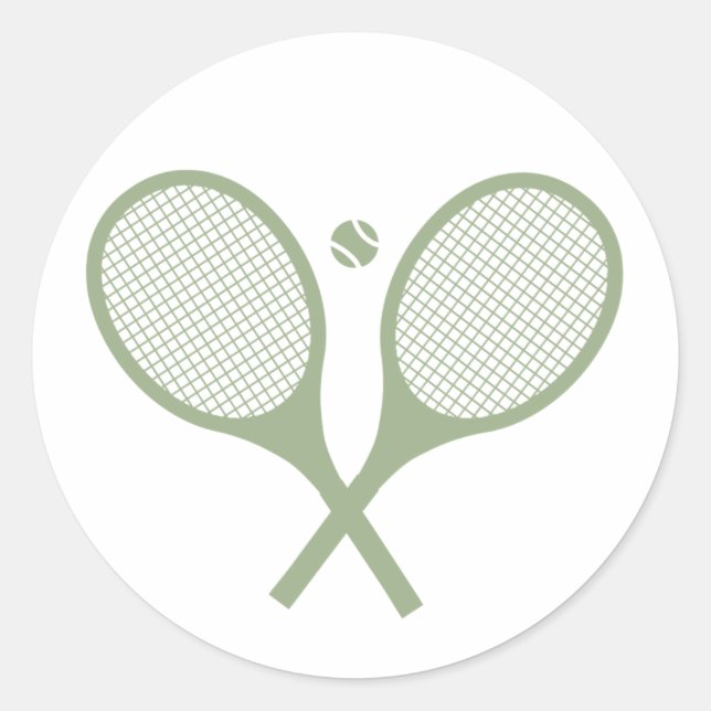 Minimalist Sage Green Tennis Racquets Ball    Classic Round Sticker (Front)