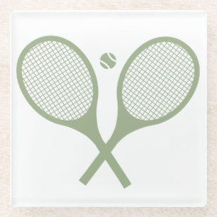 Minimalist Sage Green Tennis Racquets Ball Glass Coaster