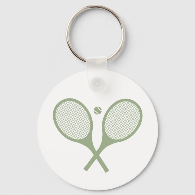 Minimalist Sage Green Tennis Racquets Ball      Keychain (Front)