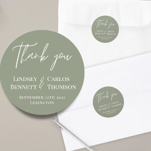 Minimalist sage green Thank you wedding Classic Round Sticker