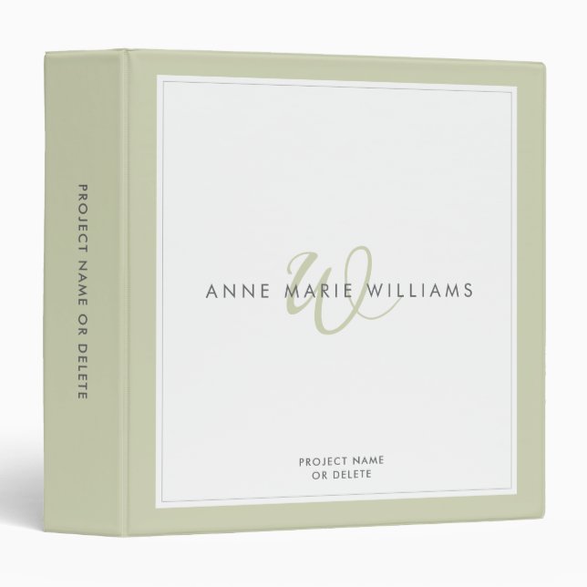 Minimalist Sage Green Two Border Monogram  Binder (Front/Spine)