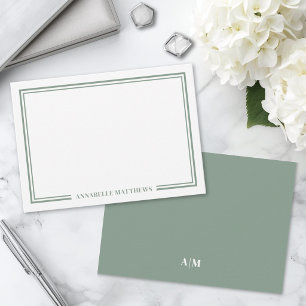 Minimalist Sage Green Two Border Monogram Card
