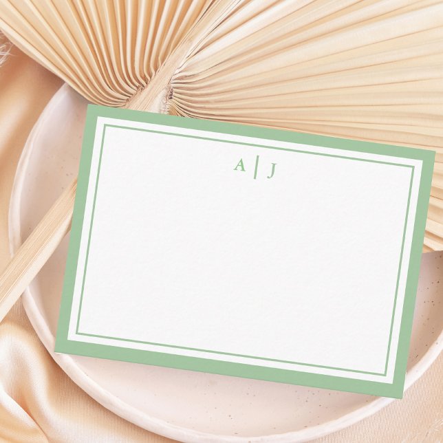 Minimalist Sage Green Two Border Monogram Card (Creator Uploaded)