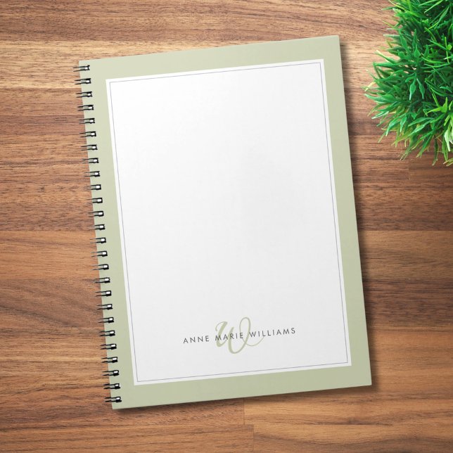 Minimalist Sage Green Two Border Monogram  Notebook (Creator Uploaded)