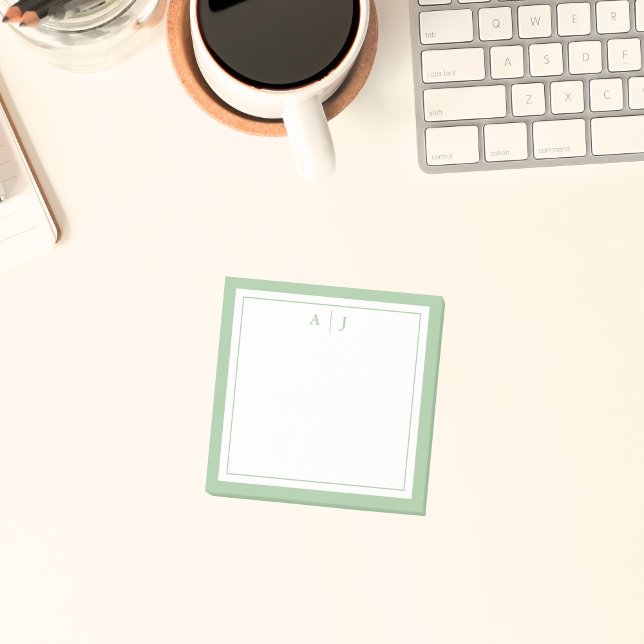 Minimalist Sage Green Two Border Monogram Post-it Notes (Creator Uploaded)