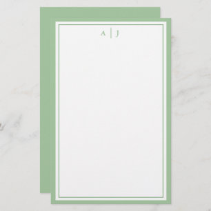 Minimalist Sage Green Two Border Monogram Stationery