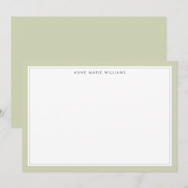 Minimalist Sage Green Two Border Name Note Card (Front/Back)