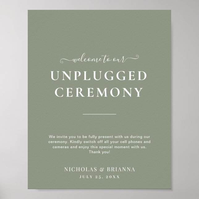 Minimalist Sage Green Unplugged Boho Wedding Poster (Front)