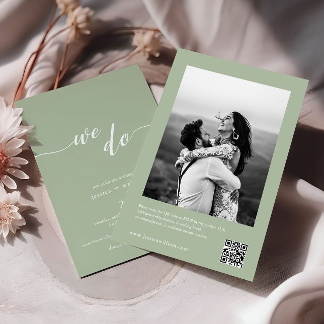 Minimalist Sage Green We Do QR Code Photo Wedding Invitation (Creator Uploaded)