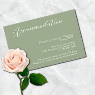 Minimalist Sage Green Wedding Accommodation Enclosure Card