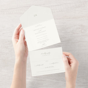 Minimalist Sage Green Wedding All In One Invitation