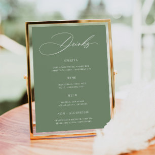 Minimalist Sage Green Wedding Bar Menu Poster