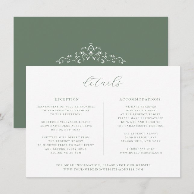 Minimalist Sage Green Wedding Details Card (Front/Back)