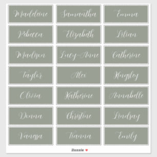 Minimalist Sage Green Wedding Guest Names Labels