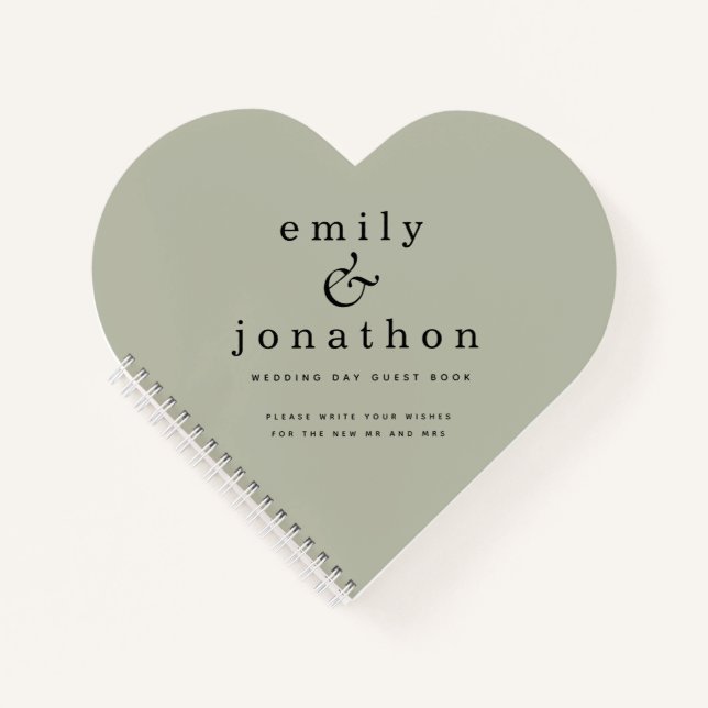 Minimalist Sage Green Wedding Heart Guest Book (Front)