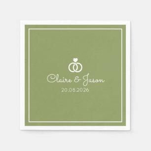 Minimalist Sage Green Wedding Interlocking Rings Napkin