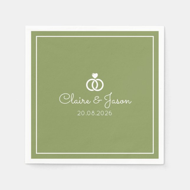 Minimalist Sage Green Wedding Interlocking Rings  Napkin (Front)