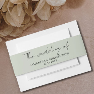 Minimalist Sage Green Wedding of  Invitation Belly Band