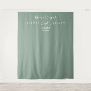 Minimalist Sage Green Wedding Photo Backdrop Tapestry