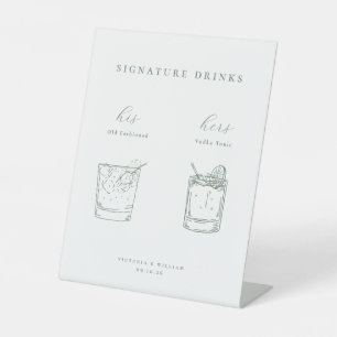 Minimalist Sage Green Wedding Signature Drinks Pedestal Sign