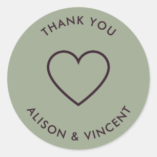 Minimalist Sage Green Wedding Thank You Classic Round Sticker