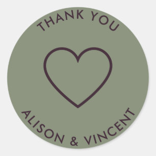 Minimalist Sage Green Wedding Thank You  Classic Round Sticker