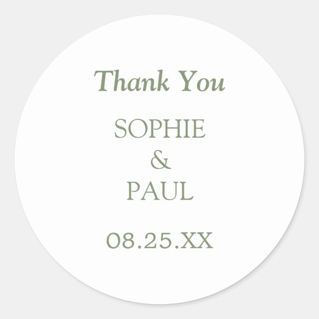 Minimalist Sage Green Wedding Thank You Sticker (Front)