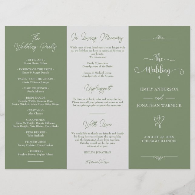 Minimalist Sage Green White Luxury Wedding Program (Front)