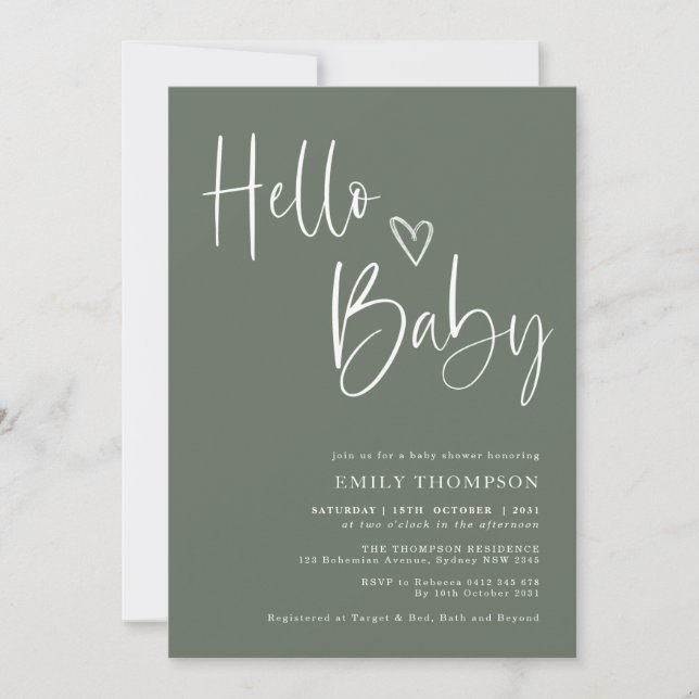 Minimalist Sage Green White Neutral Baby Shower Invitation (Front)