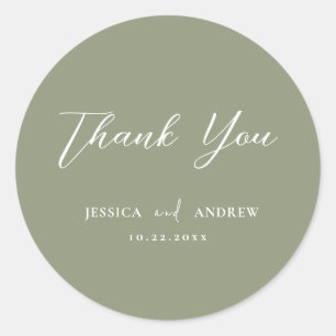 Minimalist Sage Green & White Simple Wedding Classic Round Sticker