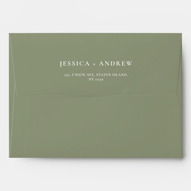 Minimalist Sage Green & White Simple Wedding Envelope (Back (Top Flap))