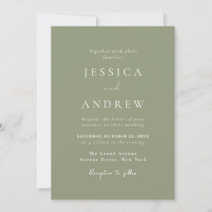 Minimalist Sage Green & White Wedding Invitation
