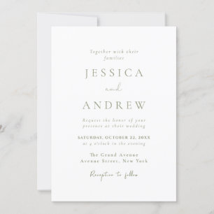 Minimalist Sage Green & White Wedding Invitation