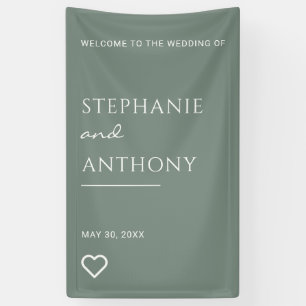 Minimalist Sage Green with Heart Modern Wedding  Banner