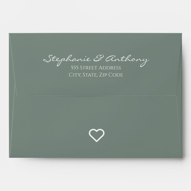 Minimalist Sage Green with Heart Modern Wedding  Envelope (Back (Top Flap))