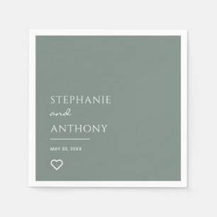 Minimalist Sage Green with Heart Modern Wedding Napkin