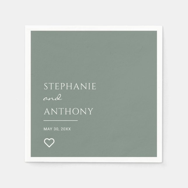 Minimalist Sage Green with Heart Modern Wedding   Napkin (Front)