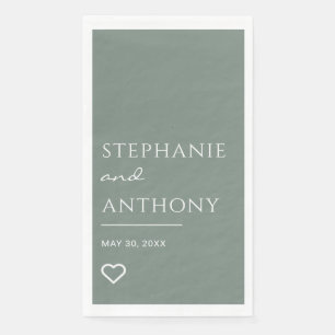 Minimalist Sage Green with Heart Modern Wedding Napkin