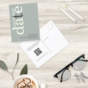 Minimalist Sage Ivory QR Code Text Save The Date Postcard