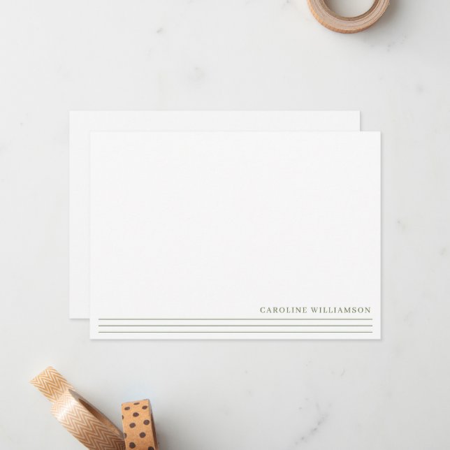 Minimalist Sage Lines Personalized Stationery Name Card (Front/Back In Situ)