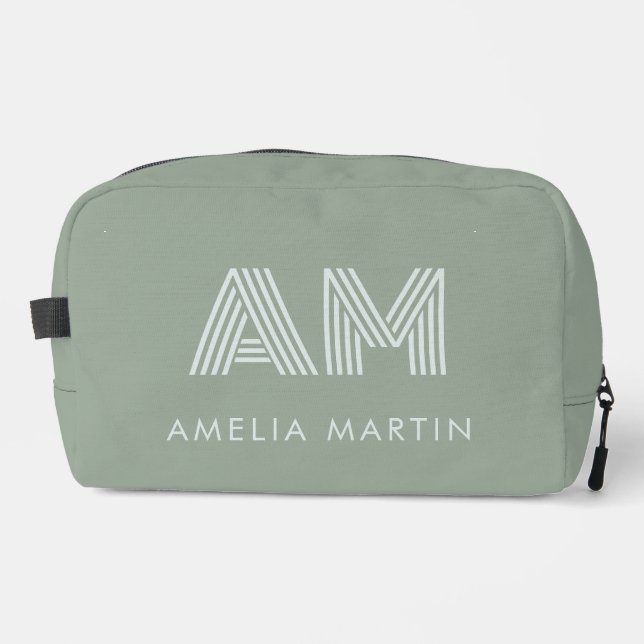 Minimalist Sage Matcha Green Monogram Dopp Kit (Front)