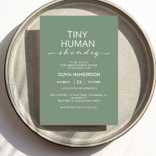 Minimalist Sage Tiny Human Shindig Baby Shower Invitation