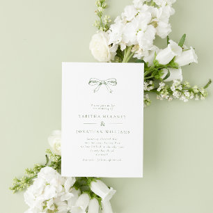 Minimalist Sage Vintage Bow Wedding Invitation