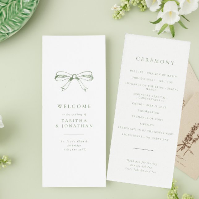 Minimalist Sage Vintage Bow Wedding Program (Creator Uploaded)