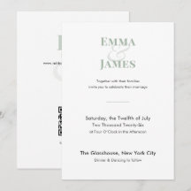 Minimalist Sage Wedding Invitation | QR Code
