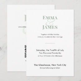 Minimalist Sage Wedding Invitation | QR Code