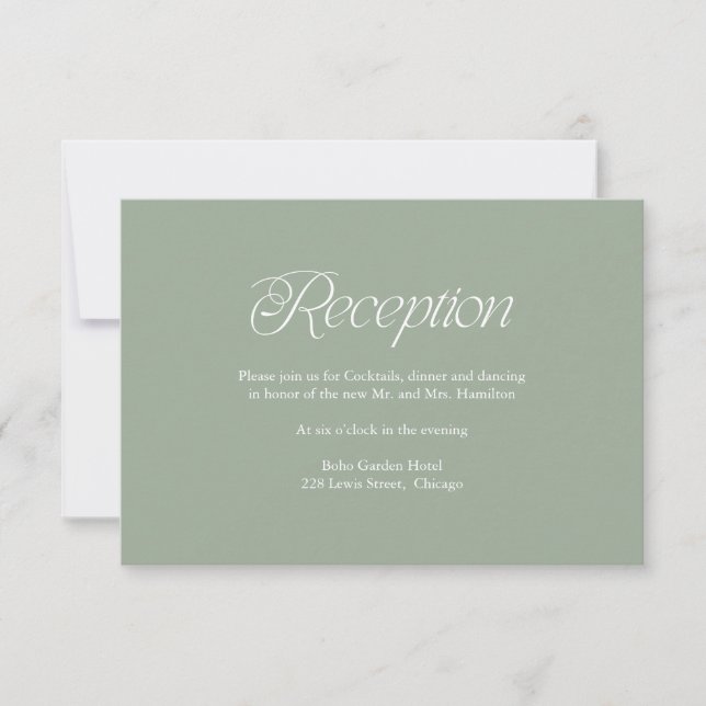 Minimalist Sage Wedding Reception Insert Card (Front)