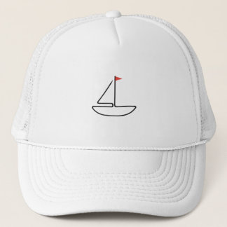 Minimalist Sailboat One Line Art with Red Flag Trucker Hat
